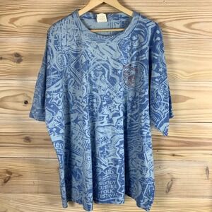 Woody Guthrie Folk Festival Mens 3XL Blue All Over Print Tee Music